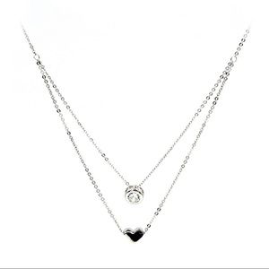 Silver small love circle crystal necklace